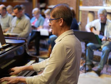 Father Ricky Manalo rehearsing at Saint Joseph Parish